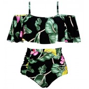 COCOSHIP Women's Ruffled Bikini Set Off Shoulder Flounce Falbala Top Ruched High Waist Bathing Swimsuit(FBA) - Swimsuit - $26.99 