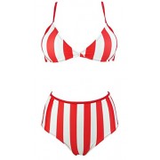 COCOSHIP Women's Vintage High Waist Two Piece Bikini Set Push up Top Clips Back Bathing Swimsuit(FBA) - Swimsuit - $17.99 