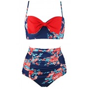 COCOSHIP Women's Vintage Stylish Front Bow High Waist Bikini Set Tiered Swimsuit(FBA) - Swimsuit - $23.99 