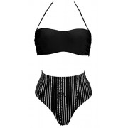 COCOSHIP Women's Wrap Pad Thong Bikini Set Tailored Demi Top Strapless Bathing High Waist Swimsuit(FBA) - Swimsuit - $16.99 