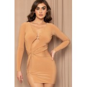 Camel Metal Ring With Cutout Detailed Mini Dress - Dresses - $33.00 