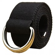 Canvas Web Belt Double D-ring Buckle 1 1/2 Inch Extra Long Metal Tip Solid Color - Belt - $7.99 