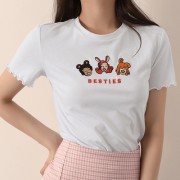 Cartoon letter embroidered short sleeve T-shirt - Shirts - $27.99 