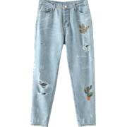 Cereus Embroidered Ripped Jeans - Джинсы - 