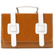 Characteristic England College Style Box Frame Leatherette Top Handle Bag Handbag Purse Convertible Shoulder Bag Brown - Hand bag - $19.99 