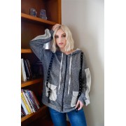 Charcoal Belt & Reversed Details Zip-up Hooded Sweater - Puloverji - $34.10  ~ 29.29€