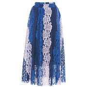 Chartou Women's Vintage Colorblock Stripe Crochet Floral Lace Flared Midi Skirt with Lining - Skirts - $21.68 