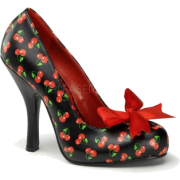 Cherry Print Pin Up Girl Pump With Bow Tie - 9 - Schuhe - $50.00  ~ 42.94€