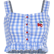 Cherry Embroidered Plaid Pleated Lace Ca - Košulje - kratke - $25.99  ~ 165,10kn