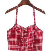 Chest-trimmed red plaid halter slings - Košulje - kratke - $19.99  ~ 126,99kn