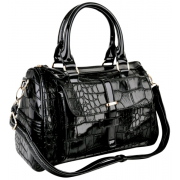 Chic Black Gloss Faux Crocodile Top Double Handle Doctor Style Satchel Shopper Tote Bowler Handbag Purse Shoulder Bag - Hand bag - $35.50 