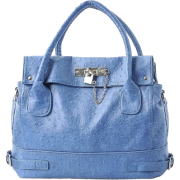 Chic Office Tote Soft Leatherette Embossed Ostrich Double Handle Satchel Handbag Shoulder Bag w/Detachable Strap Blue - Hand bag - $29.50 