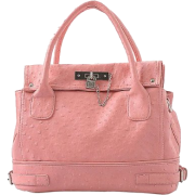 Chic Office Tote Soft Leatherette Embossed Ostrich Double Handle Satchel Handbag Shoulder Bag w/Detachable Strap Pink - Hand bag - $25.50 