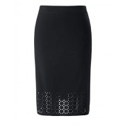 Chicwe Women's Plus Size Black Texture Stretch Pencil Skirt with Laser-Cut - Skirts - $58.00 
