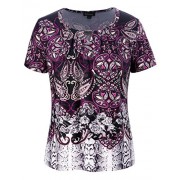 Chicwe Women's Plus Size Designed Neck Mixed Floral Printed Top - Casual and Work Blouse - Košulje - kratke - $41.00  ~ 260,46kn