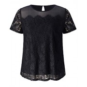 Chicwe Women's Plus Size Guipure Applique Tunic Blouse with Mesh Top - 半袖シャツ・ブラウス - $48.00  ~ ¥5,402