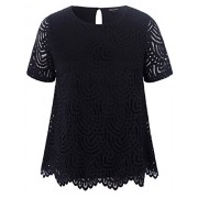 Chicwe Women's Plus Size Smart Scalloped Lace Solid Top - Casual and Work Blouse - Košulje - kratke - $49.00  ~ 311,28kn