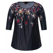 Chicwe Women's Plus Size Stretch Floral Designed Top - Garden Flowers Tunic with Neck Pleats - Košulje - kratke - $44.00  ~ 279,51kn