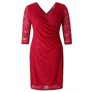 Chicwe Women's Plus Size Stretch Floral Lace Wrap Dress with Ruched Detailing - Knee Length Casual Party Cocktail Dress - Dresses - $66.00 