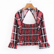 Chiffon Shirt Open Back Plaid Top - Košulje - kratke - $25.99  ~ 165,10kn