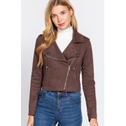 Chocolate Long Slv Biker Faux Suede Short Jacket - Куртки и пальто - $40.15  ~ 34.48€