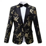 Cloudstyle Mens 2 Piece Floral Dress Suit One Button Dinner Tuxedo Jacket & Pants - Marynarki - $80.99  ~ 69.56€