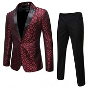 Cloudstyle Mens 2 Piece Print Dress Suit 1 Button Slim Fit Formal Dinner Tuxedo Jacket Pants - Marynarki - $55.99  ~ 48.09€