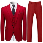 Cloudstyle Men's 3-Piece Suit One Button Slim Fit Solid Color Jacket Smart Wedding Formal Suit - Suits - $82.99 