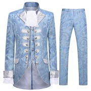Cloudstyle Mens Dinner Suit Tuxedo Slim Fit Wedding Three Piece Suits Retro Blue - Suits - $109.99 