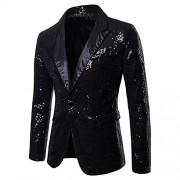 Cloudstyle Mens One Button Sequin Dress Suit Jacket Party Festival Tuxedo Sport Coat - Shirts - $42.99  ~ £32.67