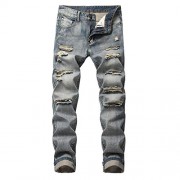 Cloudstyle Mens Ripped Biker Washed Jeans Straight Fit Distressed Holes Moto Denim Pants - Pants - $28.99  ~ £22.03