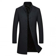 Cloudstyle Men's Single Breasted Solid Wool Blend Knee Length Trench Coat - Outerwear - $73.99 