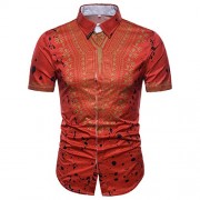 Cloudstyle Mens Slim Fit Dashiki African Ethnic Printed Short Sleeve Button Down Shirt - Shirts - $24.99 