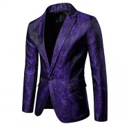 Cloudstyle Mens Slim Fit Paisley Suit Single Breasted Party Suit Jacket 1 Button Sport Coat - Shirts - $45.99  ~ £34.95