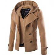 Cloudstyle Mens Wool Blend Coat Double Breasted Winter Outwear Pea Coats with Hoodie Warm Jacket - Outerwear - $61.99 