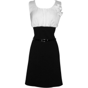 Color Block Dress w/ Belted Black Pencil Skirt White - Dresses - $34.99 
