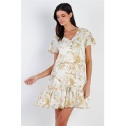 Color Paint Print Ruffle Hem Button Up Detail Mini Dress - Dresses - $28.60 