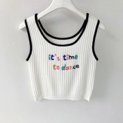 Colorful letter embroidery sweet knitted sleeveless vest cool short slim girl to - Košulje - kratke - $19.99  ~ 17.17€