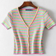 Colorful striped cardigan v-neck retro n - Košulje - kratke - $25.99  ~ 165,10kn