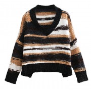 Color striped V-neck knit sweater - Swetry - $35.99  ~ 30.91€