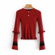Contrast striped trumpet sleeve sweater - Pullovers - $29.99 