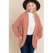 Coral Two Tone Open Front Warm And Cozy Circle Cardigan With Side Pockets - Veste - $45.65  ~ 39.21€