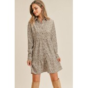 Corduroy Printed Button Down Front Collar Long Sleeve Dress - Dresses - $67.10 