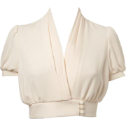 Cream Crop Blouse - 半袖衫/女式衬衫 - 