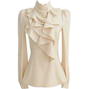 Cream Ruffled Blouse - Shirts - 