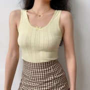 Cream yellow knitted chest bow cute wild sleeveless vest - Рубашки - короткие - $25.99  ~ 22.32€