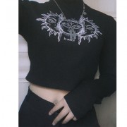 Creative smiley pattern embroidered round neck shirt short black pit stripe T-sh - Camicie (corte) - $25.99  ~ 22.32€