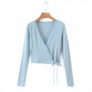 Cross V-neck lace lace sexy short long sleeve T-shirt - Camicie (corte) - $26.99  ~ 23.18€