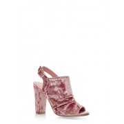 Crushed Velvet Open Toe Sandals with Chunky Heels - Sandals - $24.99 