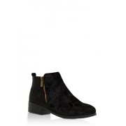Crushed Velvet Side Zip Ankle Booties - Boots - $19.99 
